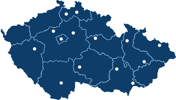 Mapa servisní sítě SCR po celé České republice